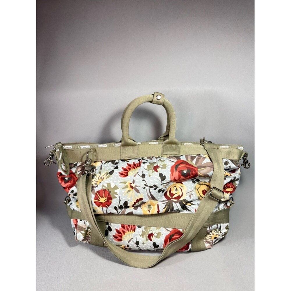 LeSportSac Large Floral Beige Trim Travel Weekender Bag